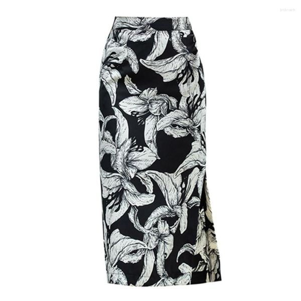 Юбки женские с цветочным принтом, юбка-карандаш с высокой талией, лето 2023, корейский офисный элегантный чехол-футляр миди с боковым разрезом, женский весенний