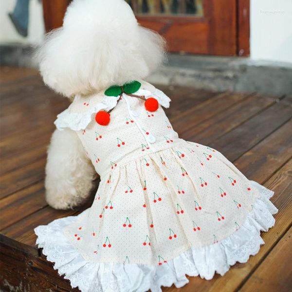 Hundebekleidung, Sommer-Spitzen-Tüllkleid, Kleidung für kleine Haustiere, süßer Kirsch-Welpenrock, Yorkshire, Bichon, Pudel, Zwergschnauzer, Kleidung