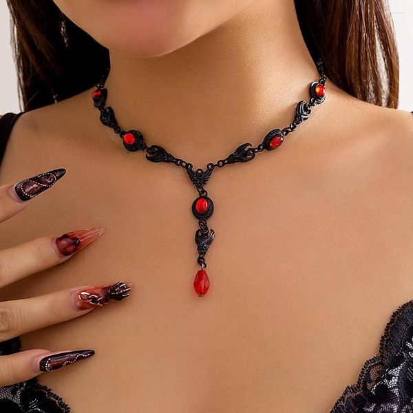 Pingente colares preto morcego gota de água cristal peito corrente colar para mulheres vintage goth legal geométrico gargantilha y2k halloween jóias