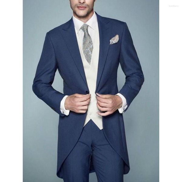 Ternos masculinos smoking casamento homens blazer jaqueta longa ocasião formal único breasted peaked lapela elegante traje 3 pçs calças colete