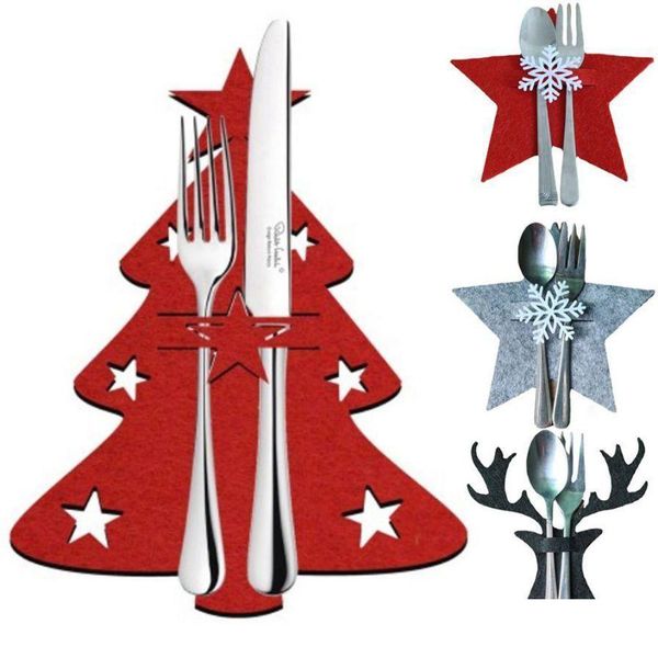 Decorazioni natalizie Porta coltello e forchetta Alce Albero di Natale Tasca Portaposate Tessuto non tessuto Organizzatore di pentole Decorazioni per la tavola di casa Rra5 Dhu53