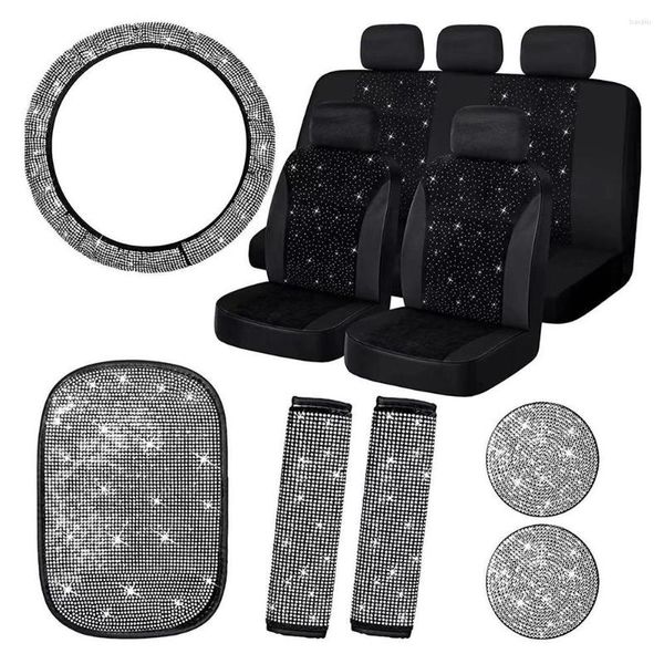 Coprisedili per auto Set di accessori bling da 15 pezzi per donna Kit coprivolante in velluto con diamante acqua di cristallo traspirante