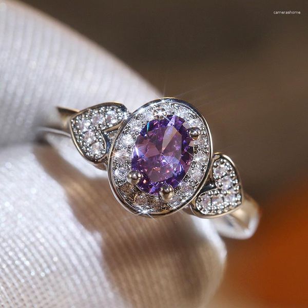 Anéis de casamento 2023 luxo roxo oval anel de noivado para mulheres presente de aniversário joias atacado f172