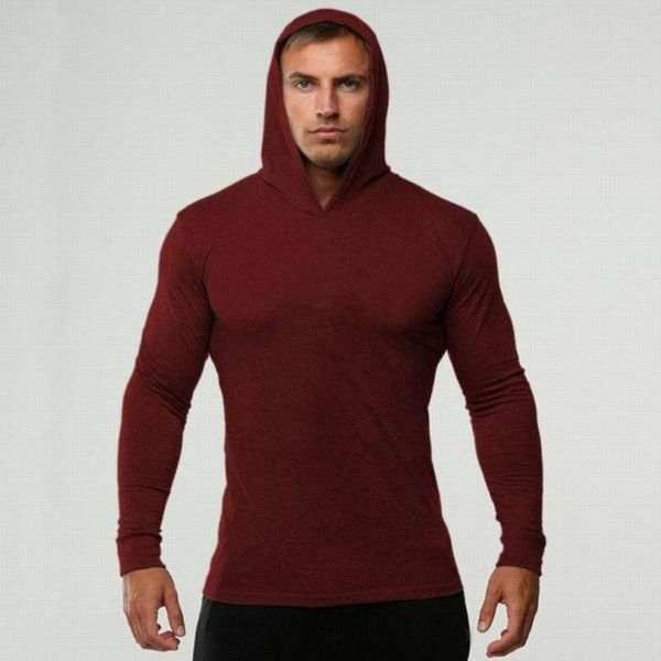 Erkek Hoodies Sıradan Stil Erkekler Fitness Giyim İnce Fit Uzun Kollu Düz Renkler Sonbahar