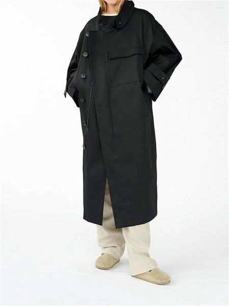 Trench da donna Cappotto da donna tinta unita giacca a vento di media lunghezza colletto alla coreana manica lunga dritta femminile 2023 cappotto silhouette autunno