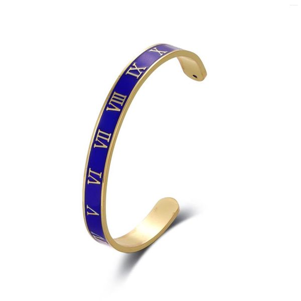 Bracciale rigido con numeri romani aperti, smalto, a forma di C, colore da donna, in acciaio inossidabile per accessori