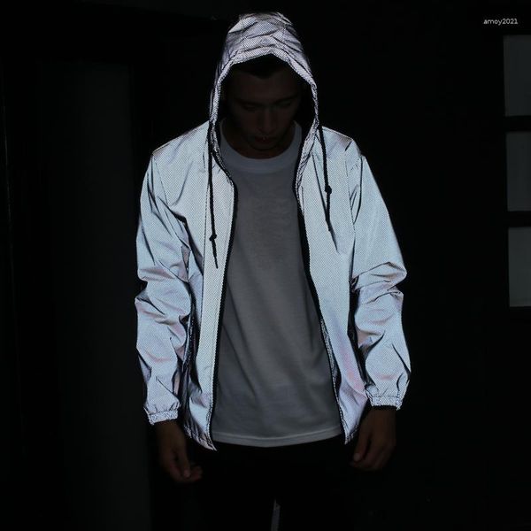 Männer Jacken HipHop Reflektierende Jacke Männer/Frauen Marke Mit Kapuze Herren Hoodie Mäntel Casual Nacht Fluorescen Windjacke Veste Homme