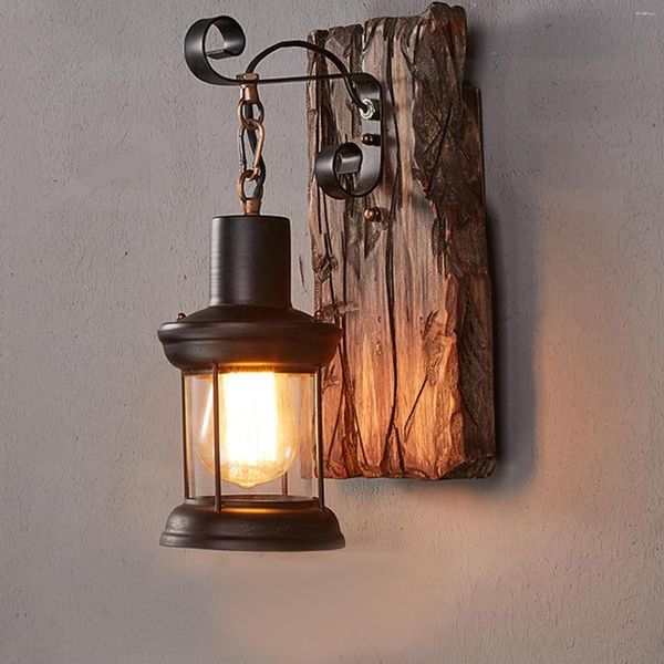 Lampada da Parete Stile Antico Industriale in Legno Sconce Light E27 Barra Rustica per Corridoio