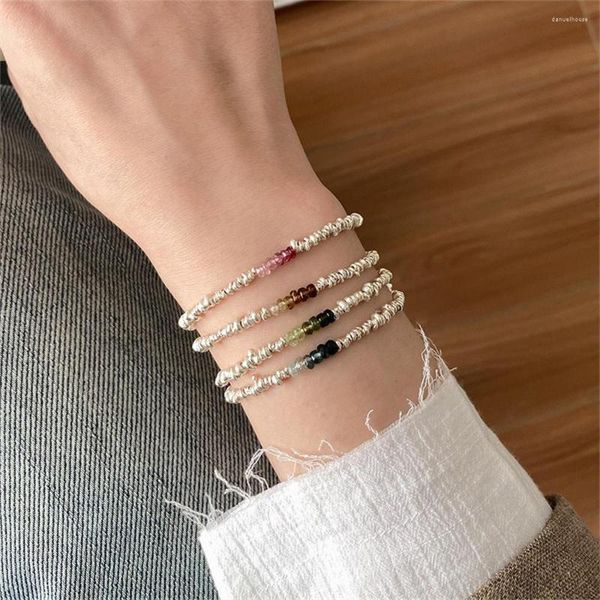 Braccialetti a maglie NCEE Pietra naturale Bracciale in argento rotto Donna Ins Design Leggero Lusso Temperamento di fascia alta Regalo di gioielli versatile