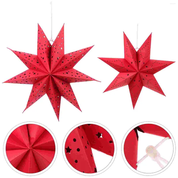Mum Tutucular 2 PCS Noel Fener Dekorasyonları Ev Festivali Süslemesi Dokuz Puslu Yıldız Origami Fenerler Pencere Kağıt Süsleri Kapalı