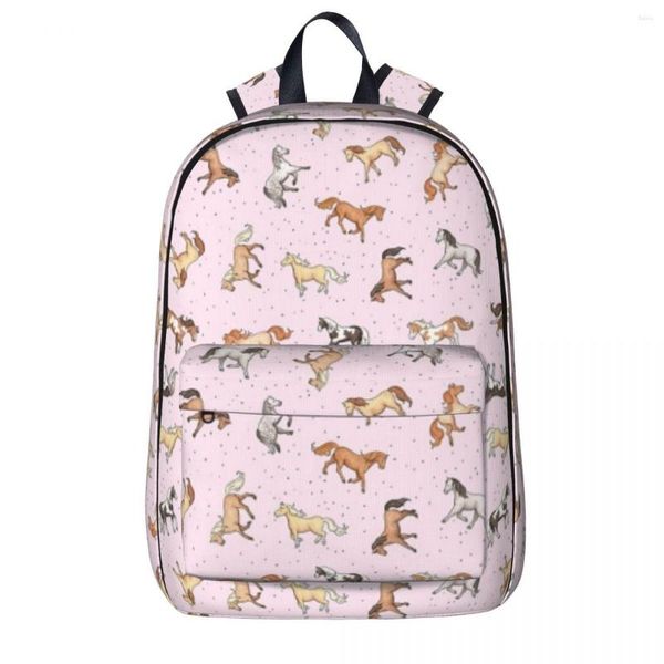 Rucksack, verstreute Pferde, fleckig auf Kirschblüten, rosa Muster, Rucksäcke, Studenten-Büchertasche, Schulter-Laptop-Rucksack, Reisen