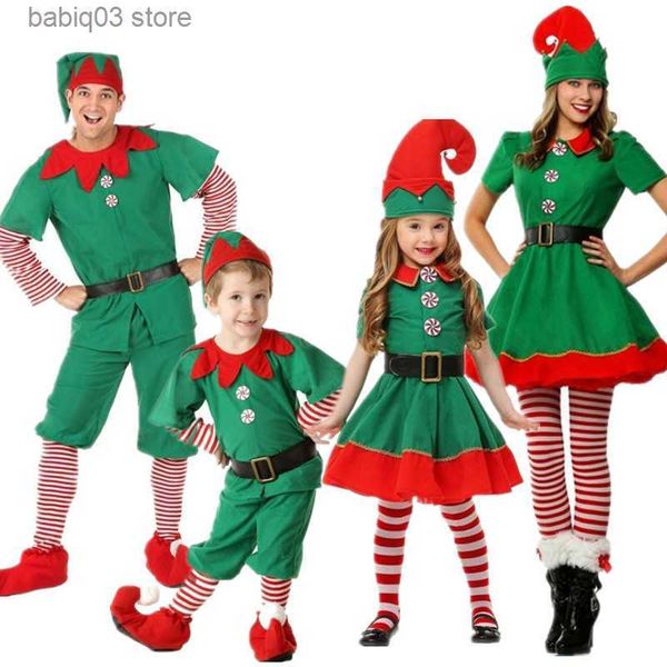 Kleidungssets Weihnachten Kinder Kleidung Set Neue Kleinkinder Baby Weihnachtsmann Cosplay Anzug Grün Warme Neujahrskostüme für Jungen Mädchen Familie T230907