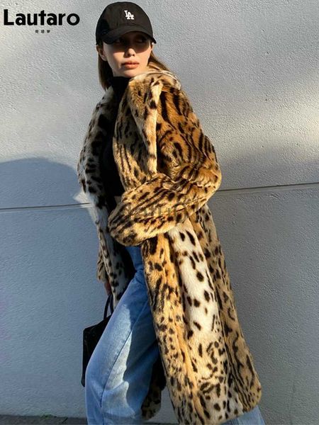 Женское меховое пальто из искусственного меха Lautaro, зимнее длинное теплое толстое леопардовое пушистое пальто из искусственного меха, женское пальто с тигровым принтом, взлетно-посадочная полоса, свободная роскошная дизайнерская одежда для женщин 2022 x0907