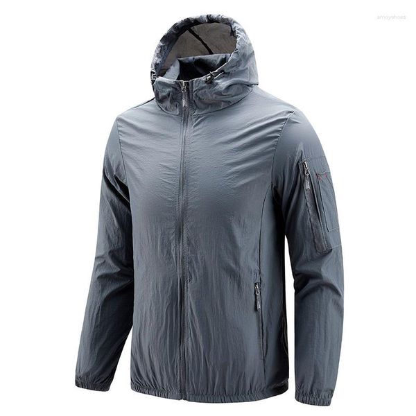 Jaquetas masculinas 2024 verão roupas de proteção solar com capuz jaqueta ultra-fina casual streetwear zíper respirável protetor solar blusão masculino