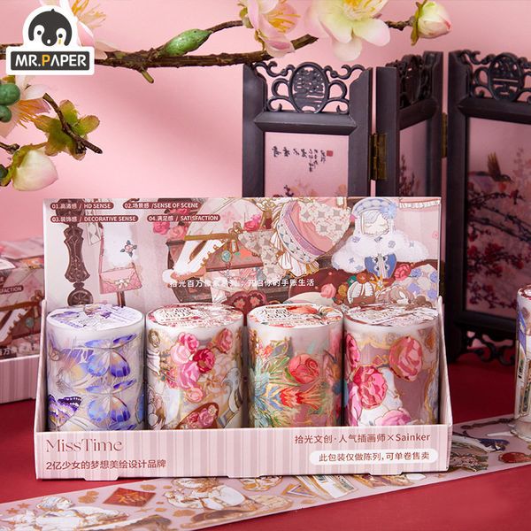 Fitas adesivas Mr Paper Floral Série de fitas adesivas Retro Minimalista Europeu PET Processo de estampagem à prova d'água Suprimentos de papelaria 2016 2016 230907