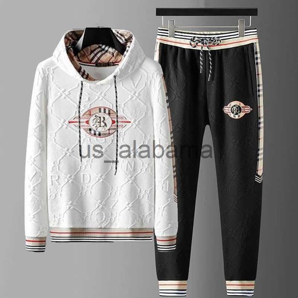 Tute da uomo Moda uomo con cappuccio a maniche lunghe Set Autunno e Inverno New Fashion Plus Cashmere Stampato Ricamo Casual Set in due pezzi x0907