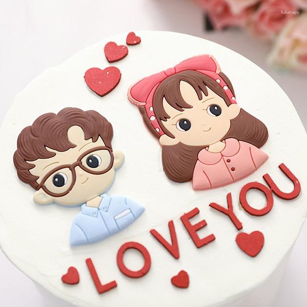 Partyzubehör, Valentinstag, weicher Kleber, romantischer Kuchen, Dessert, Cupcake-Topper, Dekoration, „Love You“, Hochzeit, herzförmiger Tischschmuck