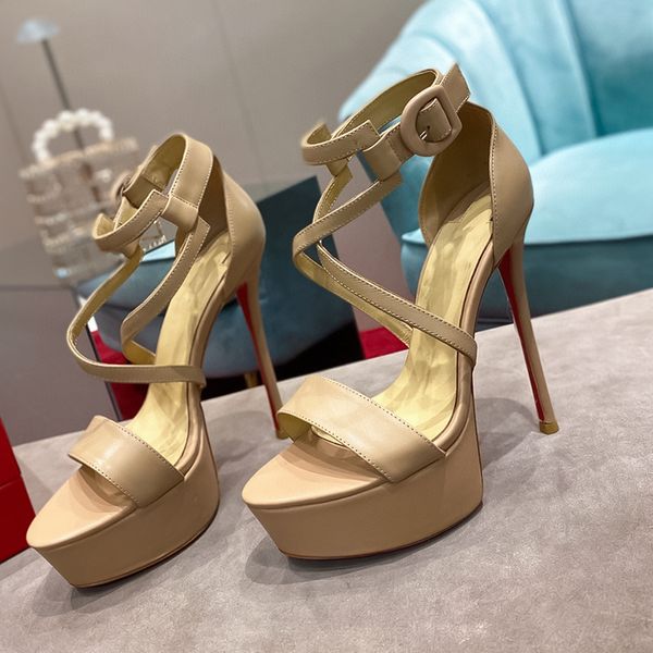 Schnür-Stiletto-Damenschuhe aus Leder mit Linienriemen, Schnürung, Wassertisch, ultrahohe Schuhe, Luxus-Designer-Sexy-Hochzeitsparty-Schuhe, 15 cm, Größen 35–43 + Box