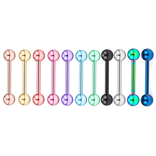 Labret Labbro Piercing Gioielli Lingua Piercing 14G Capezzolo anodizzato Bilanciere Mamilo Langue Anelli Barre Corpo all'ingrosso 10 colori scegliere 230906