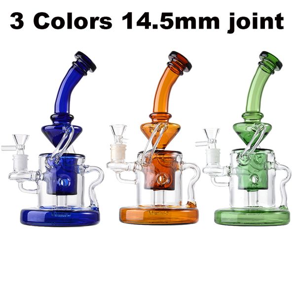 Klein Recycler Glasbongs mit schwerem Boden, 14-mm-Innengewinde, berauschende Wasserpfeifen, 4 mm Dicke, Tornado-Recycler-Wasserpfeifen, Duschkopf, Perc-Öl-Dab-Rigs mit Glaskopf WP308