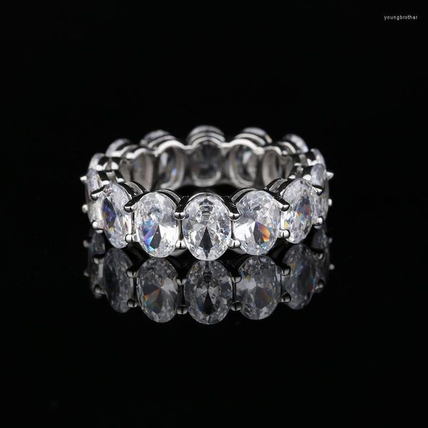 Anéis de cluster Primavera Qiaoer 925 Sterling Silver Oval Cut 5/7mm Criado Moissanite Row Diamonds Set para Mulheres Presente