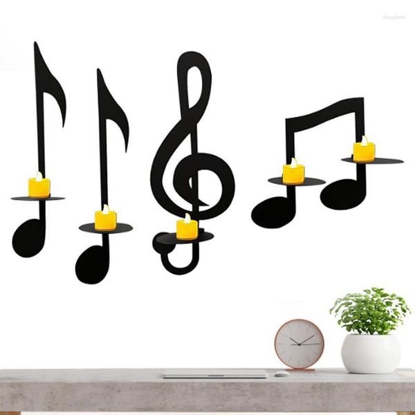 Portacandele Nero Nota Musicale Wall Art 4 Pezzi Decorazioni Portacandele Candeliere Sconce Musicale