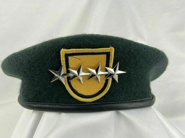 Boinas TODOS OS TAMANHOS Exército dos EUA 1º Grupo de Forças Especiais NEGRO Verde Boina Oficial 4 Estrelas General Rank Hat Reconstituição Militar