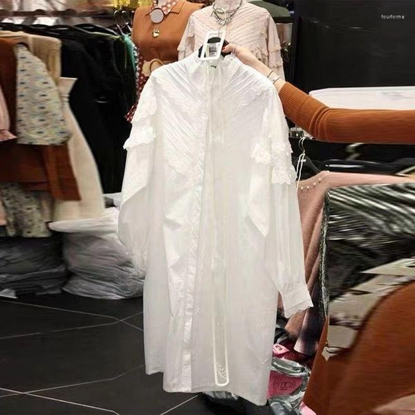 Женские блузки SuperAen, корейское осеннее модное платье-рубашка с пышным воротником-стойкой и длинными рукавами, осень 2023, женское