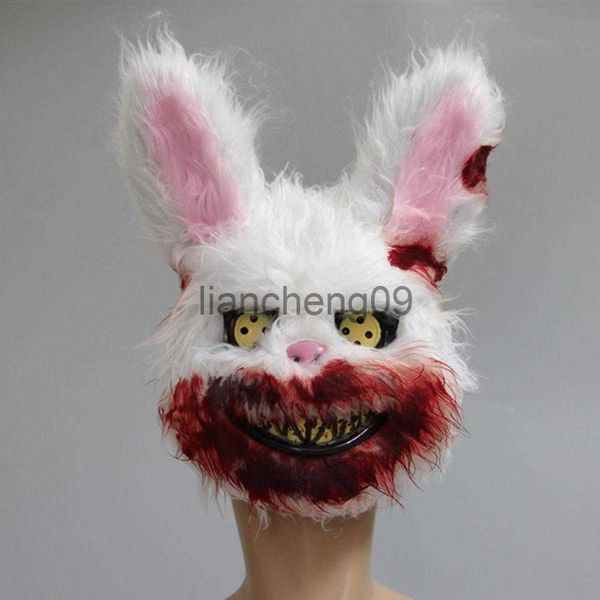 Máscaras de festa Bloody Plush Bunny Máscara Halloween Ghost Festival Máscara Realista Bloody Rabbit Headgear Itaewon Prop Halloween Horror Máscara X0907