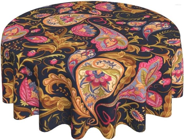 Tischdecke, Kunst, Paisley-Blumenmuster, runder Bezug, waschbar, Polyester, für Küche, Party, Picknick, Esszimmer, Dekoration, 152,4 cm