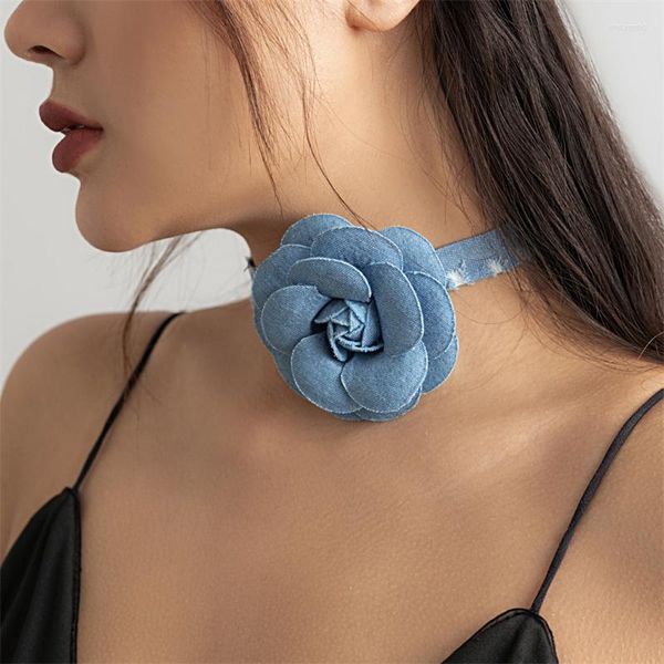 Halsband Ourfuno Romantische blaue Farbe große Rose Blume Halskette für Frauen elegante Party Hochzeit Modeschmuck Mädchen Geschenk