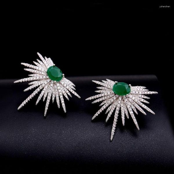 Brincos de garanhão moda brilhante zircônia cúbica estrela girassol em forma de pedra verde mulheres jóias accessaries