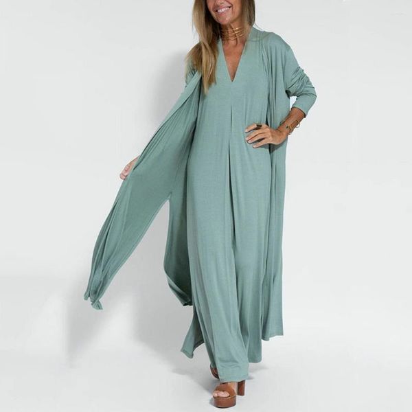 Vestidos casuales Abrigo de moda Oficina de mujer Vestido largo elegante con sin mangas Estilo de verano Otoño Cardigan