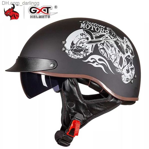 Fahrradhelme GXT Retro Motorradhelm Vintage Moto Helm Open Face Scooter Biker Motorrad Racing Reithelm DOT Approved M-2XL Q230907