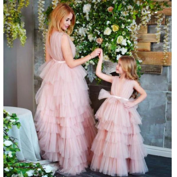 Vestidos da menina simples flor meninas vestido de princesa crianças infantil sem mangas criança pétalas tule casamento pageant nupcial concerto formal