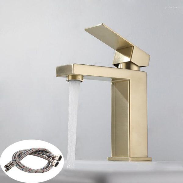 Rubinetti per lavandino del bagno Rubinetto quadrato Vernice dorata Lavabo da piano Miscelatori acqua fredda Rubinetti per WC Rubinetto monoforo