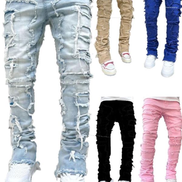 Herrenjeans 2023 europäische und amerikanische Street Fashion Ins Elastic Patch Denim Straight Leg Pants Retro