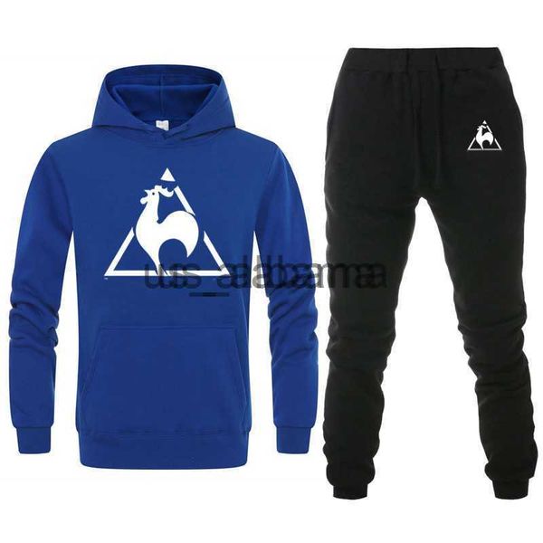 Herren-Trainingsanzüge, Outdoor-Sportanzug, lässig, Ie Coq, bedruckter Hoodie + Hose, 2-teiliges Set, modische Männer und Frauen, Kapuzenkragen, lockerer warmer Anzug x0907