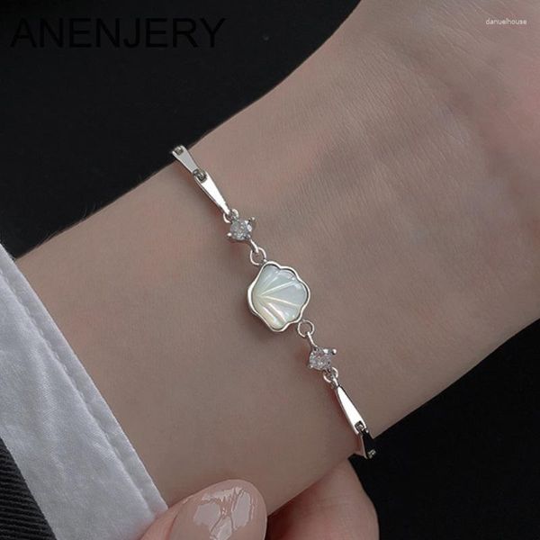 Link Armbänder ANENJERY Silber Farbe Shell Pectinid Anhänger Zirkon Armband Für Frauen Luxus Senior Schmuck Party Freunde Geschenk Großhandel