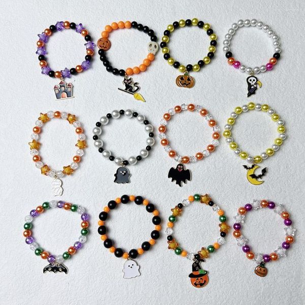 Strang Halloween Kürbis Perlen Armband Geist Orange Elastisches Schmuckset für Frauen Mädchen