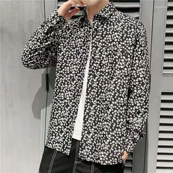 Camicie eleganti da uomo Camicia a fiori piccoli per versione coreana Tendenza Moda Casual Stile sottile Cotone Tempo libero Personalizzata
