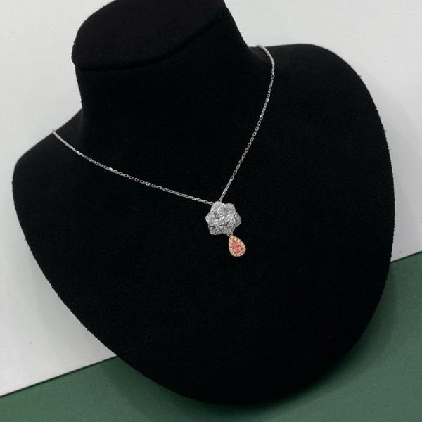 Correntes CN2023 Fine Jewelry Sólido 18k Ouro Natureza 0.079ct Rosa Diamantes Pingentes Colares para Presentes de Aniversário Feminino