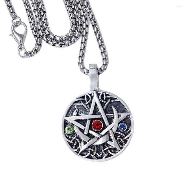 Collane con ciondolo Ornamenti religiosi Pentagramma Luna modello intrecciato Pendenti in metallo Fascino con strass Collana talismano malvagio fortunato