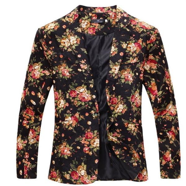 Ternos masculinos Blazers Mens Royal Red Floral Blazer Slim Fitted Party Único Breasted Homens Um Botão Terno Jaqueta Stage Costume271D