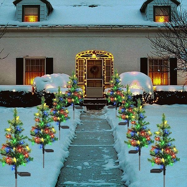 Decorazioni da giardino Luce solare a LED Albero di Natale Decorazioni per feste all'aperto Prato impermeabile Patio Lampade da paesaggio Luci 230907