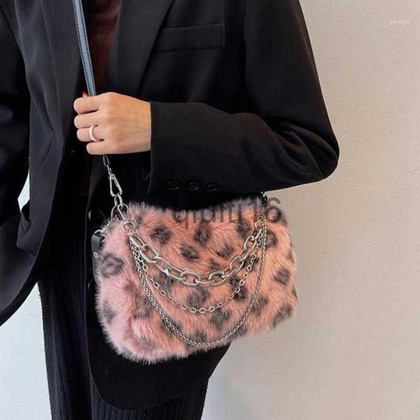 Borse da sera Borse a tracolla Lnv 2021 Borsa da donna in pelliccia finta leopardo invernale Catena spessa Bianco Rosa Borsa vintage di lusso firmata x0907