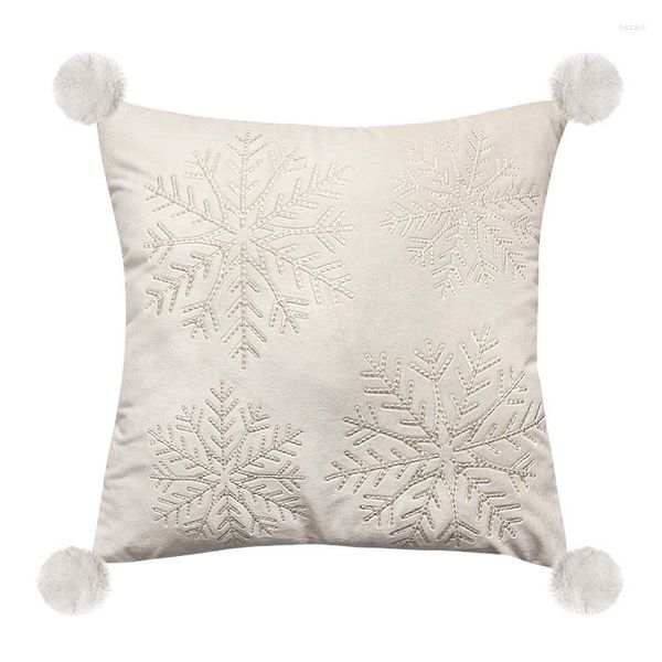 Kissen Schneeflocke Embrodiery XMAS Urlaub Weißer Samtbezug Modern Joy Room Sofa Stuhl Bett Dekorative Cojines