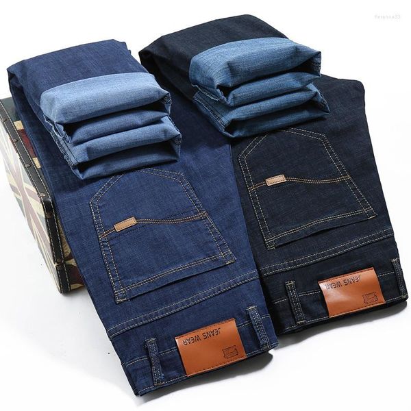 Мужские джинсы большого размера 42 44, мужские брюки, повседневные классические синие эластичные деловые модные джинсовые брюки, бренд