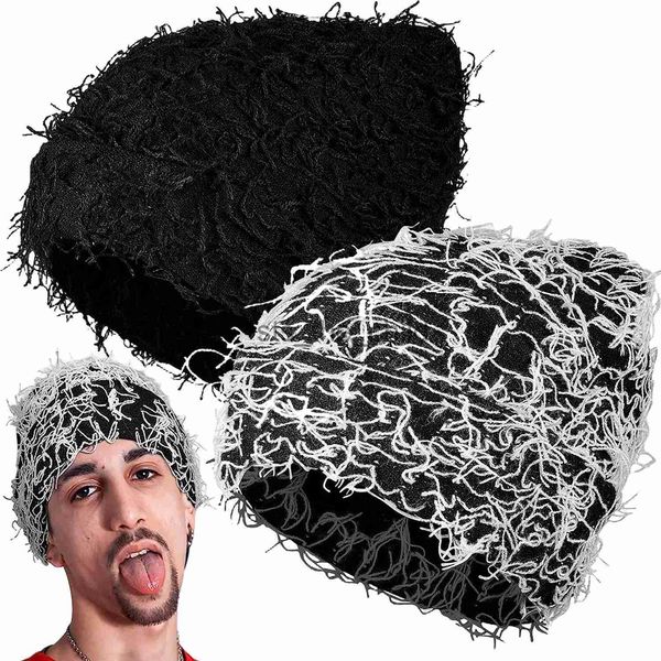 Beanie / Skull Caps Angustiado Beanie Chapéus para Homens Mulheres Inverno Knit Cap Quente Slouchy Skull Cap Y2K Estilo Festa Cosplay Hip Hop Chapéu Frete Grátis X0907