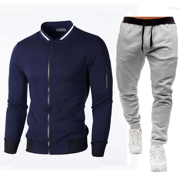 Tute da uomo Euro Size 2023 Primavera Slim Uomo Sport Completo in 2 pezzi Felpa Cappotto Pantaloni Elastico in vita con coulisse Maglione Set